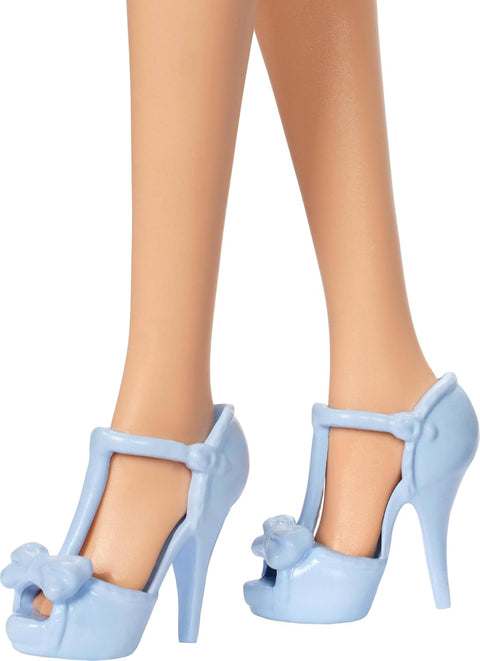 Barbie Fashionistas Doll #237 in Blue Bow Halter Dress, Blonde Ponytail With Bow Accessory