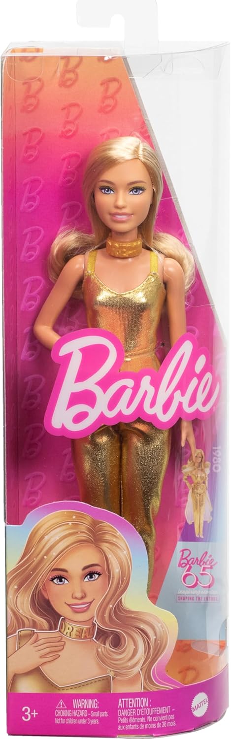 Barbie 65Th Anniversary Fashionistas Doll #222, Petite With Blonde Wavy Hair, Golden Jumpsuit