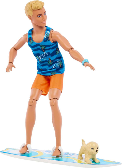 Barbie Ken Doll With Surfboard, Poseable Blonde Barbie Ken Beach Doll