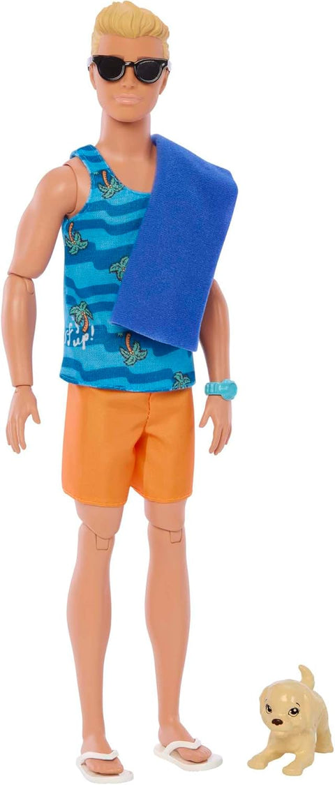 Barbie Ken Doll With Surfboard, Poseable Blonde Barbie Ken Beach Doll