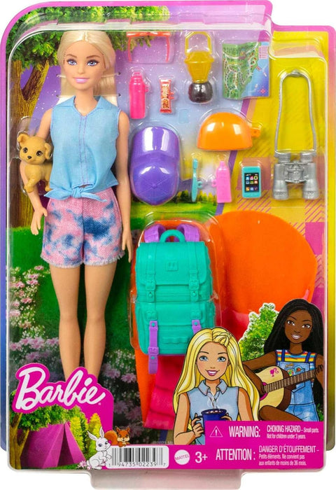 Barbie “Malibu” Camping Doll with Pet Puppy and 10+ Accessories