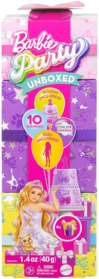 Barbie Party Unboxed Pet Birthday Series Doll & Accessories, Birthday Bows Set With 10 Surprises