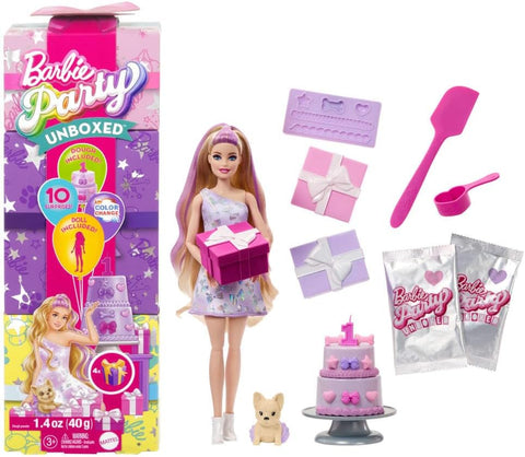 Barbie Party Unboxed Pet Birthday Series Doll & Accessories, Birthday Bows Set With 10 Surprises