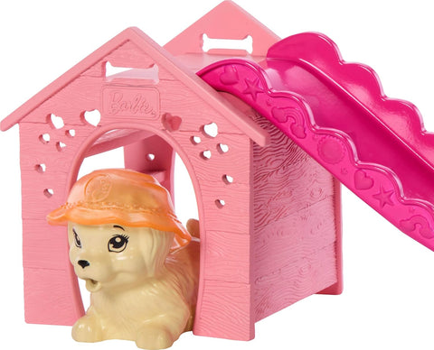 Barbie Puppy Pool Party Playset With Doll, Pool, Doghouse & Slide, 2 Pet Figures & 6 Accessories
