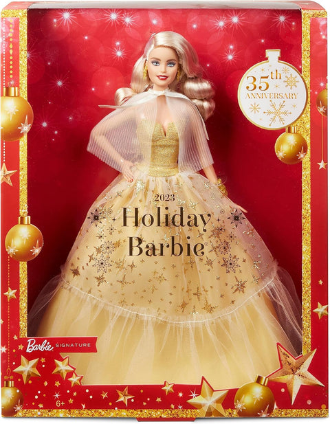 Barbie Signature 2023 Holiday Fashion Doll, Seasonal Collector, Blonde With Gold Gown