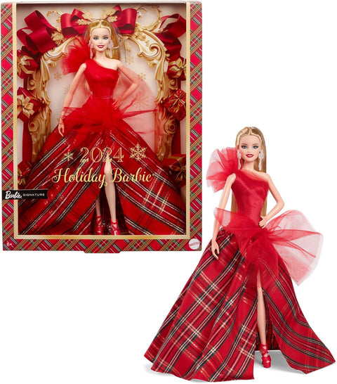 Barbie Signature 2024 Holiday Barbie Fashion Doll, Seasonal Collector Gift, Blonde With Plaid Gown