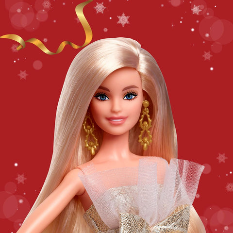 Barbie Signature 2025 Holiday Fashion Doll, Seasonal Collector, Blonde With Silver & Gold Gown