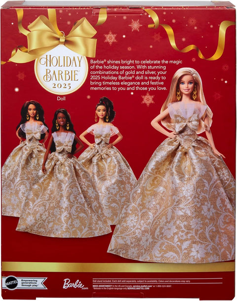 Barbie Signature 2025 Holiday Fashion Doll, Seasonal Collector, Blonde With Silver & Gold Gown