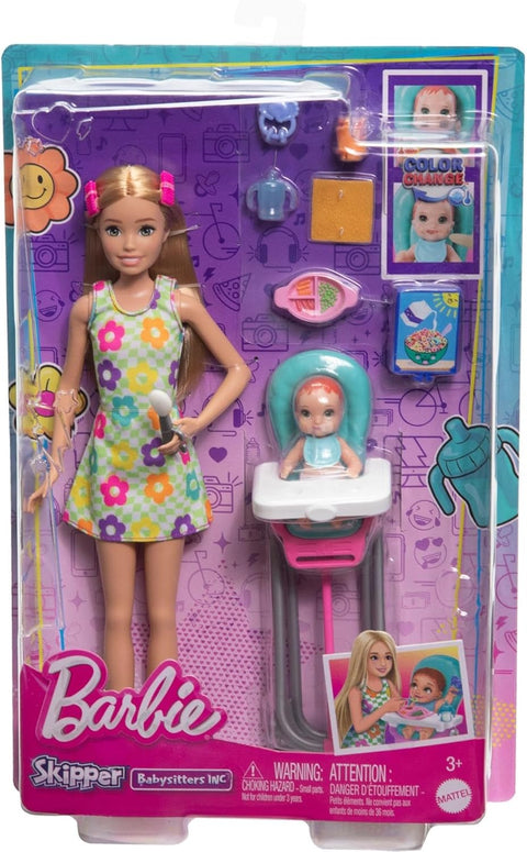 Barbie Skipper Babysitter Playset, Includes Doll, Baby, And Mealtime Accessories, 10 Piece Set