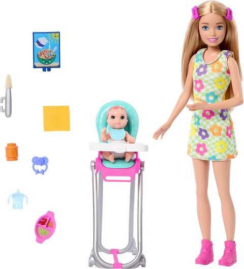 Barbie Skipper Babysitter Playset, Includes Doll, Baby, And Mealtime Accessories, 10 Piece Set