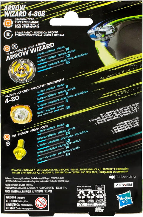 Beyblade X Arrow Wizard 4-80B Starter Pack Set with Stamina Type Top & Launcher