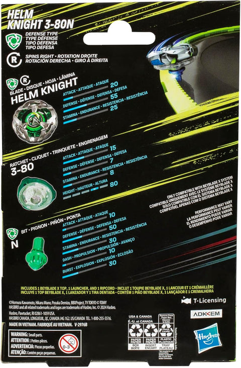 Beyblade X Helm Knight 3-80N Starter Pack Set with Defense Type Top & Launcher