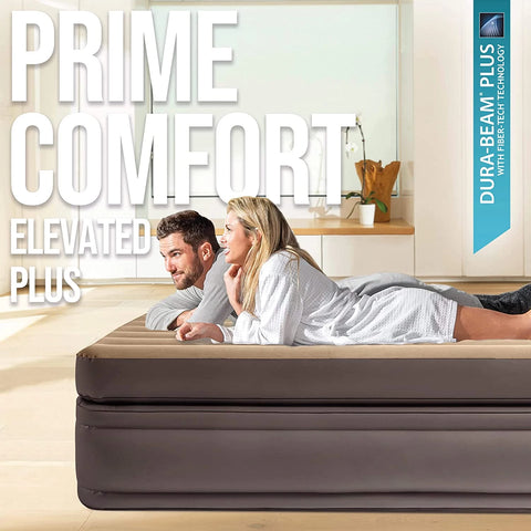 Intex Dura-Beam Comfort Elevated Air Mattress With Built-In-Pump 203x152x51cm
