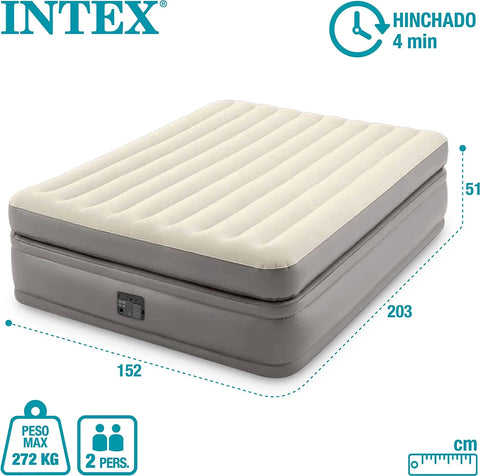 Intex Dura-Beam Comfort Elevated Air Mattress With Built-In-Pump 203x152x51cm