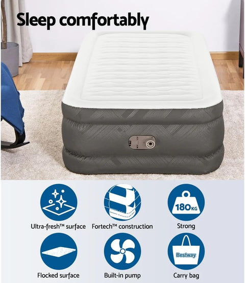 Bestway Fortech Twin Airbed With Built-in AC Pump 191x97x46cm