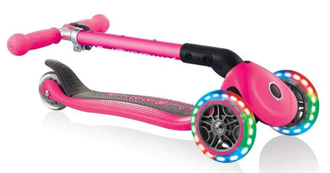 Globber Junior Foldable Lights 3-Wheel Light Up Scooter Neon Pink 2-6 Years