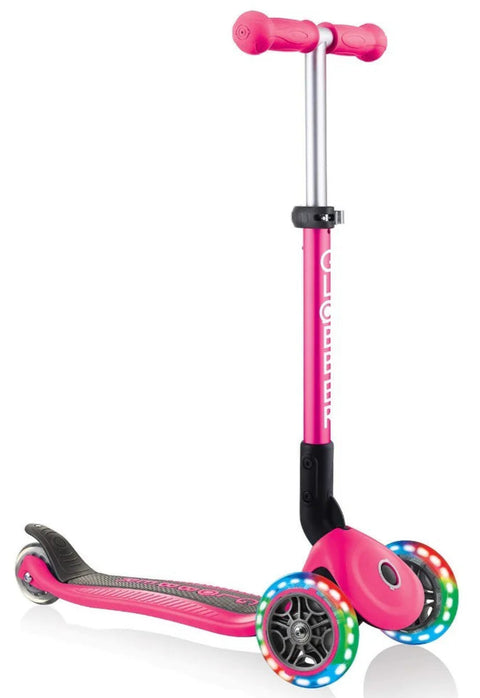 Globber Junior Foldable Lights 3-Wheel Light Up Scooter Neon Pink 2-6 Years
