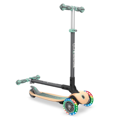 Globber Primo Foldable Wood Lights Scooter Mint 3-7 Years