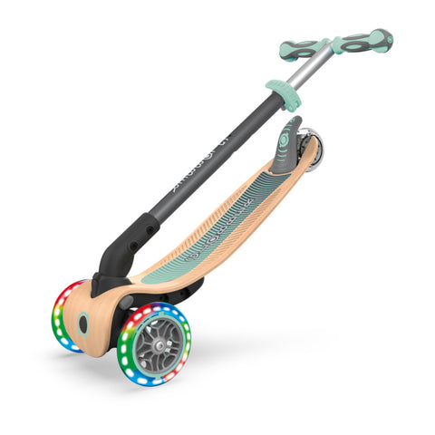 Globber Primo Foldable Wood Lights Scooter Mint 3-7 Years