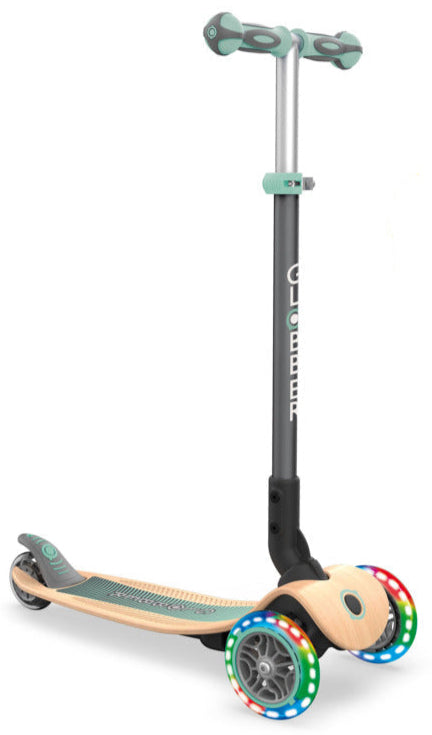 Globber Primo Foldable Wood Lights Scooter Mint 3-7 Years