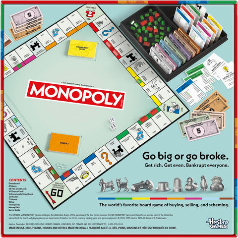 Monopoly Board Game, Classic Game with Storage Tray and Larger Tokens