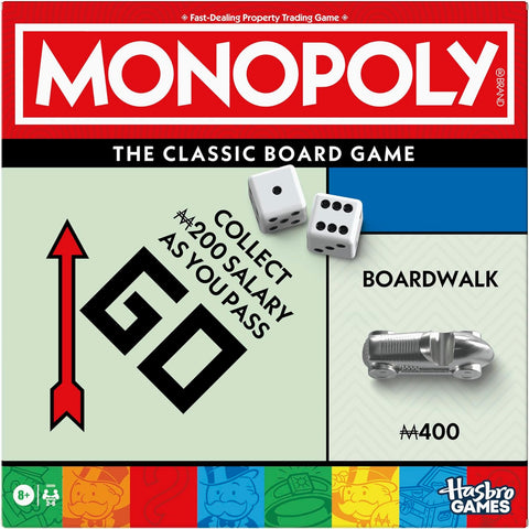 Monopoly Board Game, Classic Game with Storage Tray and Larger Tokens