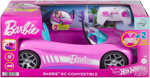 Hot Wheels Barbie Convertible, Battery-Powered RC Car, Fits 2 Barbie Dolls