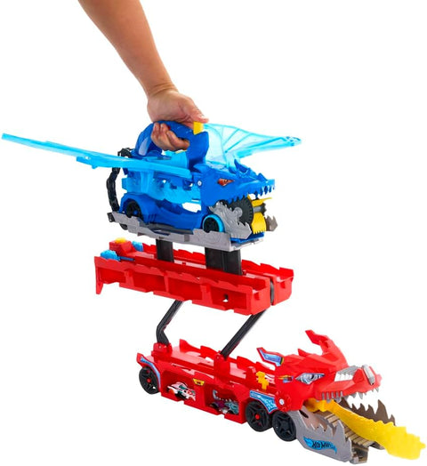 Hot Wheels City Hot Wheels Ultimate Dual Dragon Transporter & 2 1:64 Scale Cars