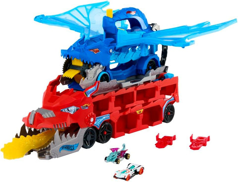 Hot Wheels City Hot Wheels Ultimate Dual Dragon Transporter & 2 1:64 Scale Cars