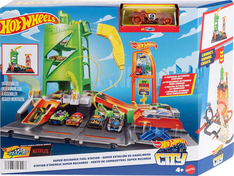 Hot Wheels City Super Recharge Fuel Station With 1:64 Scale Car