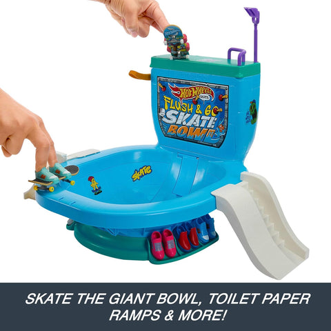 Hot Wheels Skate Flush & Go Skate Bowl Fingerboard Set With 1 Exclusive Board & Pair Of Removable Skate Shoes