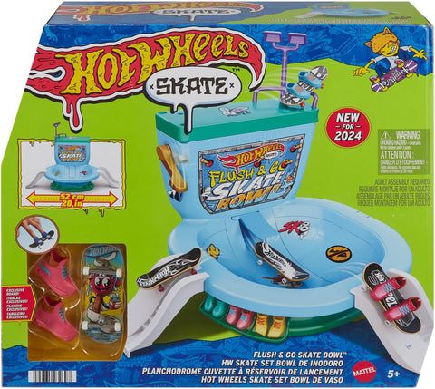 Hot Wheels Skate Flush & Go Skate Bowl Fingerboard Set With 1 Exclusive Board & Pair Of Removable Skate Shoes