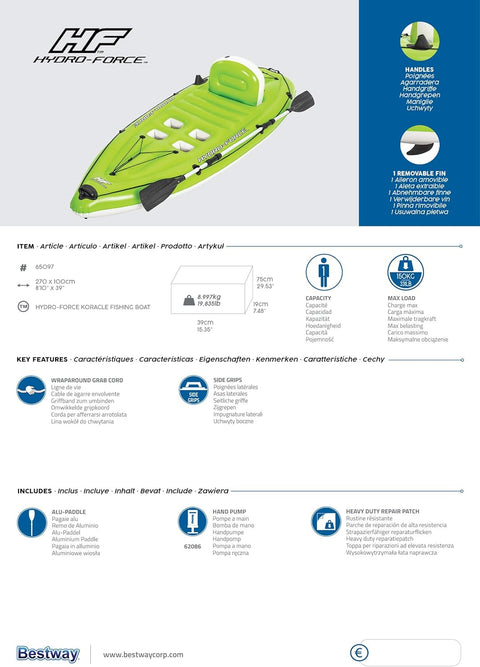 Bestway Hydro-Force Koracle Inflatable Fishing Kayak Set 285x92cm