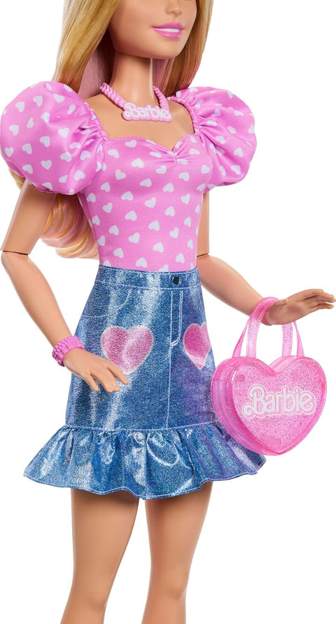 Large Barbie Doll, 28 Inches Blonde with Removable Fashions, Pink Top, Denim Skirt, & Cowboy Boots