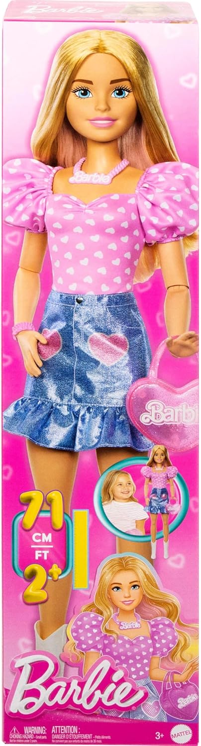 Large Barbie Doll, 28 Inches Blonde with Removable Fashions, Pink Top, Denim Skirt, & Cowboy Boots