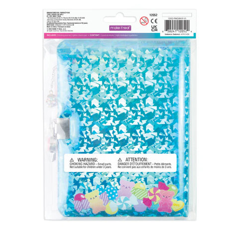 Make It Real Bubble Gum Glitter Locking Journal with Pen
