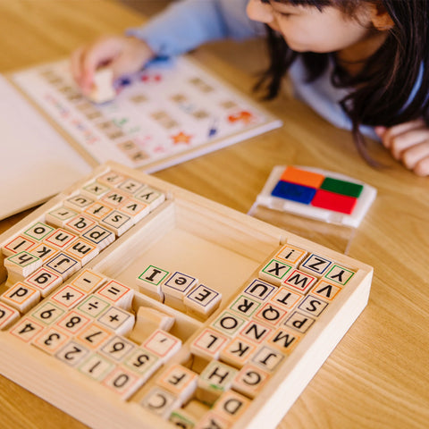 Melissa & Doug Deluxe Wooden Stamp Set ABCs 123s