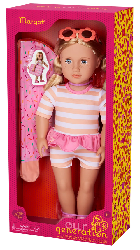 Our Generation 18" Doll with Swimsuit & Inflatable Pool Float