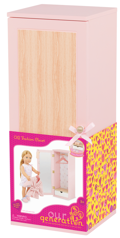Our Generation Fashion Closet Wooden Wardrobe Furniture Set & Outfits for 18" Dolls