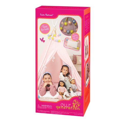 Our Generation Suite Retreat Kids' Play Tent with Globe String Lights & Pillow