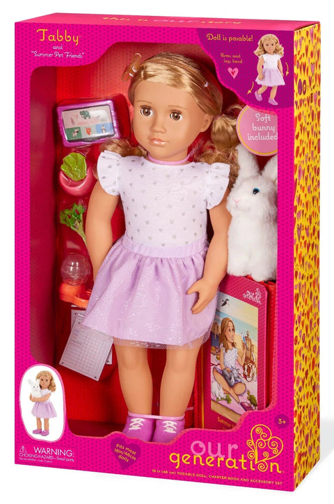 Our Generation Tabby Posable 18" Doll & Pet Bunny Set