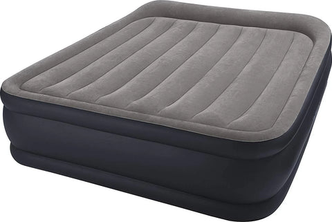 Intex Queen Deluxe Raised Air Mattress Light Grey with Built-In-Pump 203x152x42cm