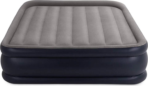 Intex Queen Deluxe Raised Air Mattress Light Grey with Built-In-Pump 203x152x42cm