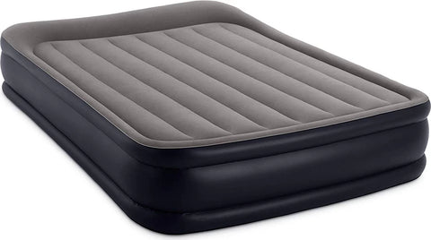 Intex Queen Deluxe Raised Air Mattress Light Grey with Built-In-Pump 203x152x42cm