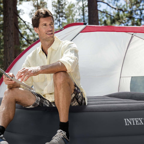 Intex Queen Dura-Beam Pillow Rest Raised Air Mattress With Built-In Pump 203x152x42cm