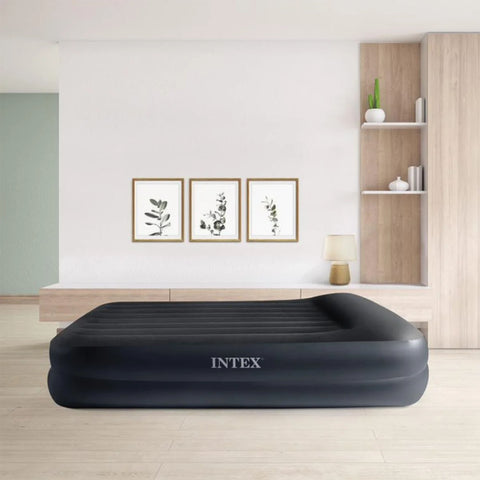 Intex Queen Dura-Beam Pillow Rest Raised Air Mattress With Built-In Pump 203x152x42cm