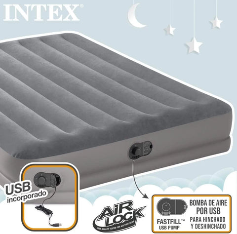 Intex Queen Dura-Beam Prestige Air Mattress With Fastfill USB Pump 203x152x30cm