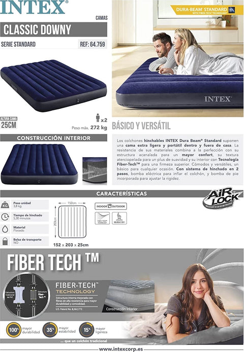 Intex Queen Dura-Beam Series Classic Downy Airbed 203x152x25cm