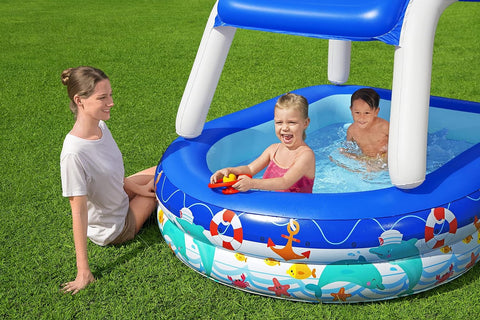 Bestway Sea Captain Inflatable Family Pool With UV Careful Sunshade 213x155x132cm