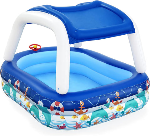 Bestway Sea Captain Inflatable Family Pool With UV Careful Sunshade 213x155x132cm